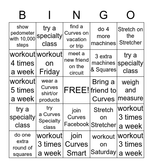 Curves Bingo Card