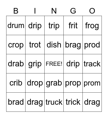 R Blends Bingo Card
