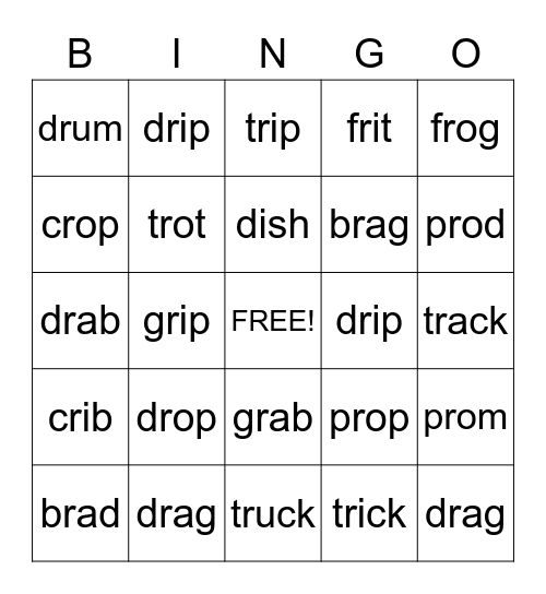 R Blends Bingo Card