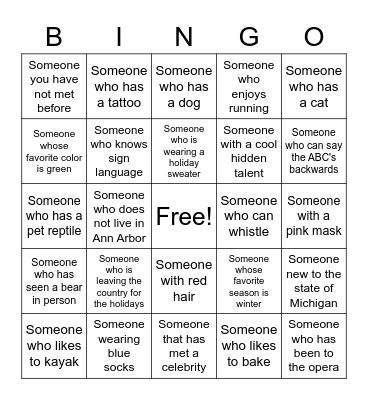 Biophysics Holiday Party Bingo Card