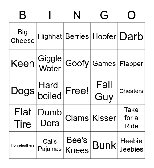 1920s Slang Bingo Card