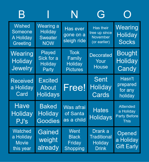 Holiday Fun Bingo Card