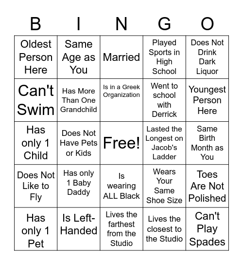 DNS Fitness Holiday Party Bingo Card
