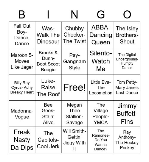 Total-Quiz.com Trivia Presents: Radio Bingo Do This Dance Bingo Card