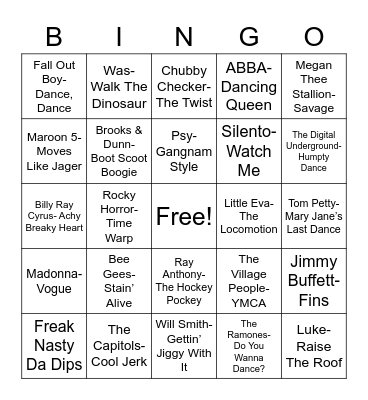 Total-Quiz.com Trivia Presents: Radio Bingo Do This Dance Bingo Card
