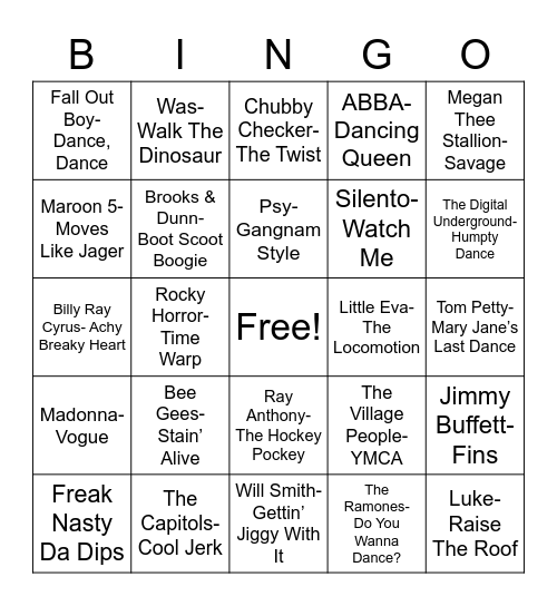Total-Quiz.com Trivia Presents: Radio Bingo Do This Dance Bingo Card