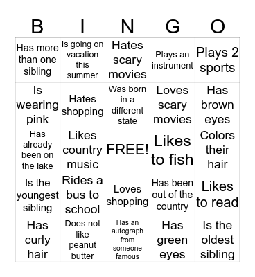 People Bingo Card