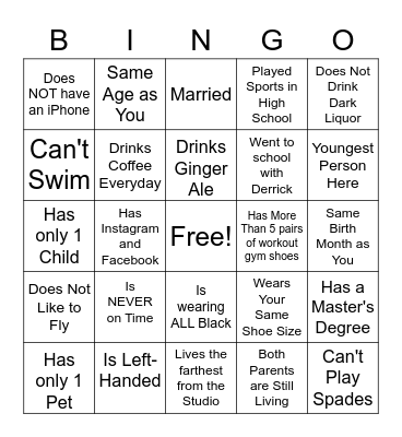 DNS Fitness Holiday Party Bingo Card