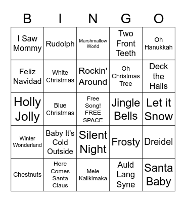 Holiday Music Bingo Card