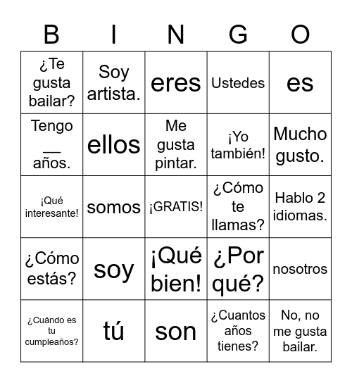 Repaso Bingo Card