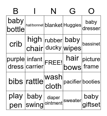 Dee's Baby Shower    6.7.15 Bingo Card