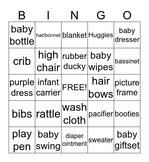Dee's Baby Shower    6.7.15 Bingo Card