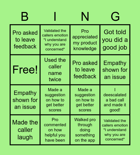 CSAT Bingo Card