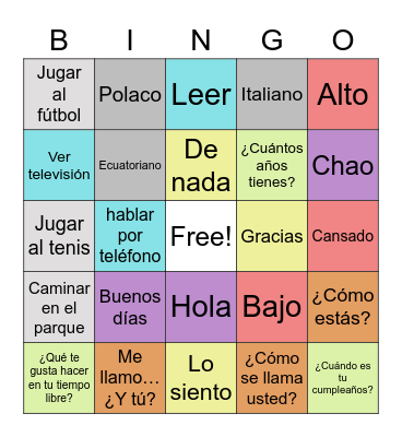 spanish bingo Card