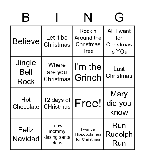 Christmas Mucis Bingo Card