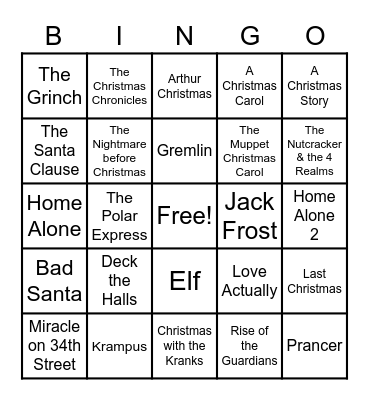 Christmas Movie Bingo Card