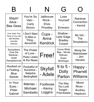 Iconic Movie Songs Bingo Card