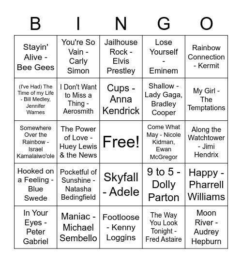 Iconic Movie Songs Bingo Card