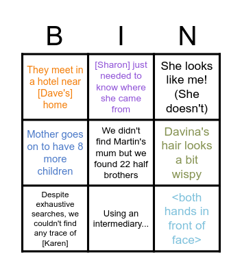 Long Lost Family Bingo Card