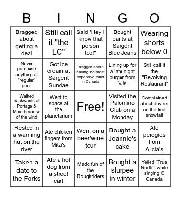 Winnipegisms Bingo Card