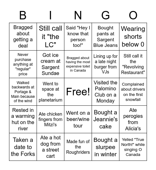 Winnipegisms Bingo Card