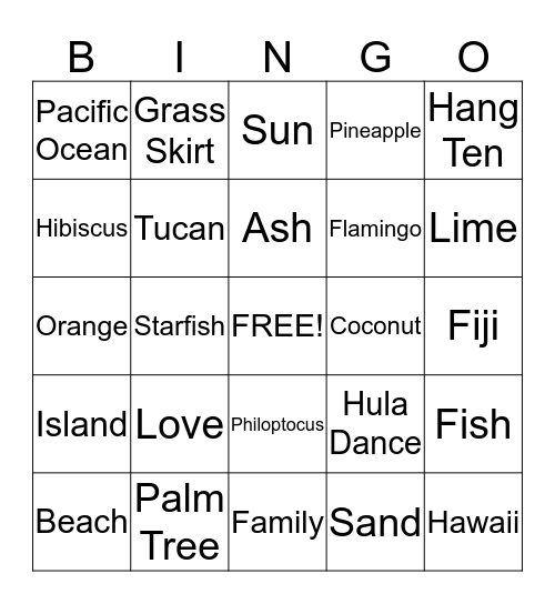 St. Sophia's Philoptocus Luau Bingo Card