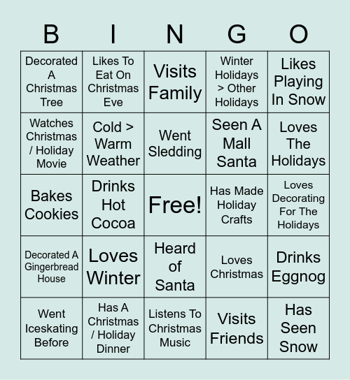 Hannies Winter Bingo Card