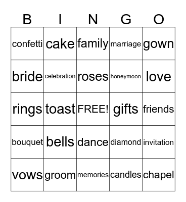 Bridal Shower Bingo Card