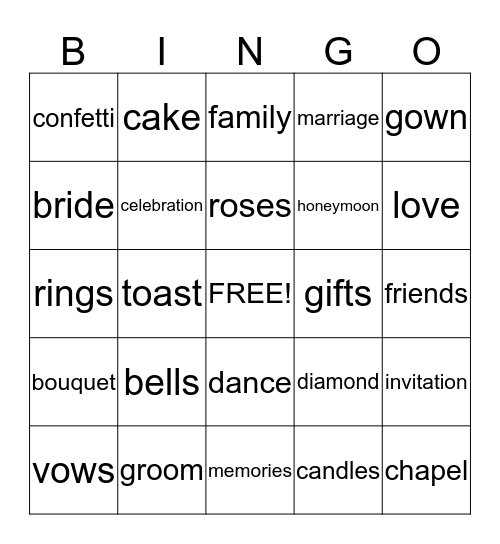 Bridal Shower Bingo Card