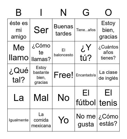 Bingo Gómez Spanish I Cap. 1 (all pasos) Bingo Card Bingo Card