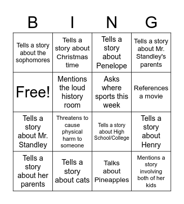 Mrs. Standley Bingo Card