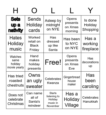 Holiday Bingo Card