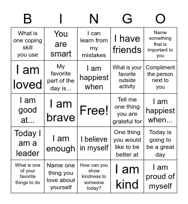 Positivity Bingo Card