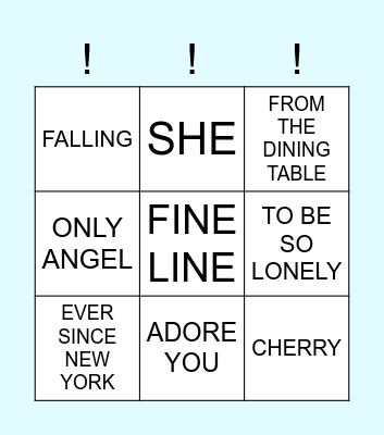 Harry Styles Song Bingo Card