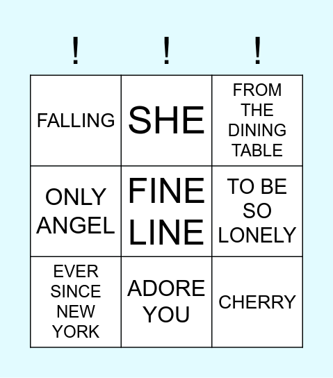 Harry Styles Song Bingo Card