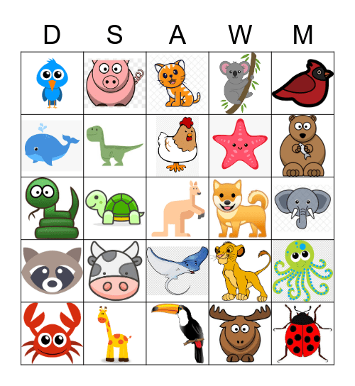 Animals Bingo Card