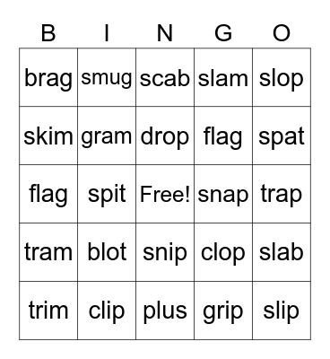 Beginning Blends Bingo Card