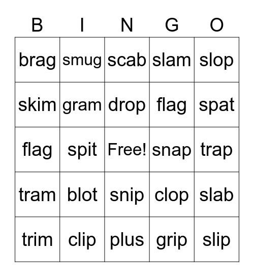 Beginning Blends Bingo Card
