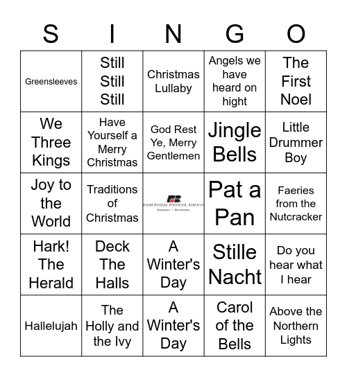 Mannheim Steamroller Christmas Bingo Card