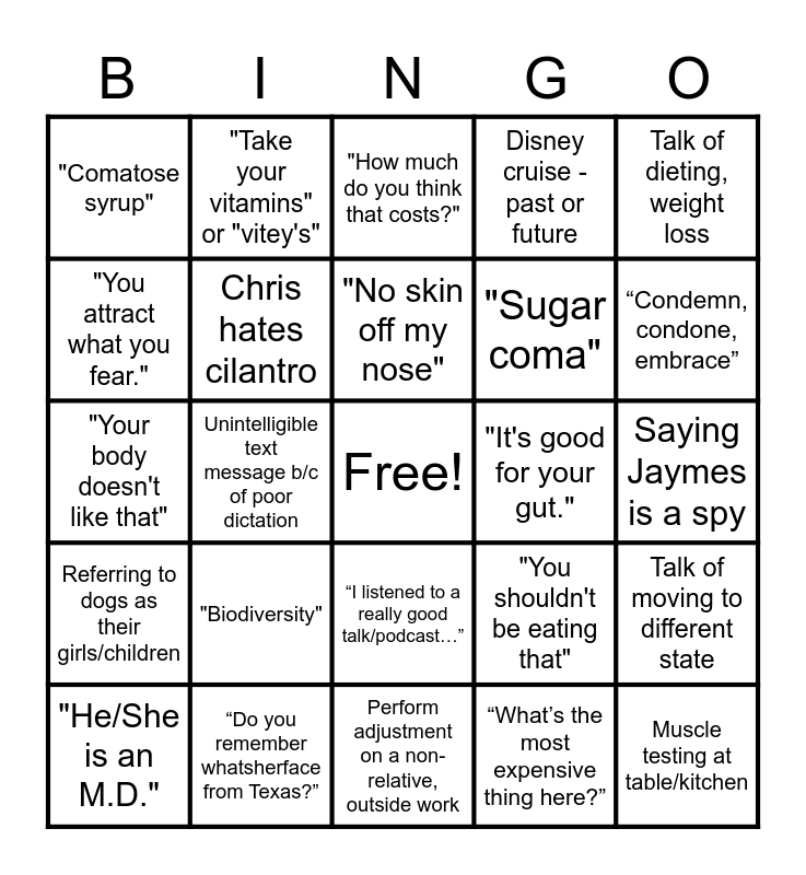 Van Fam Bingo Card