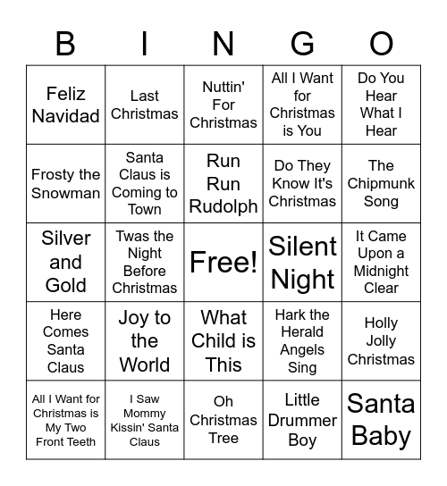 Christmas Song Bingo Card