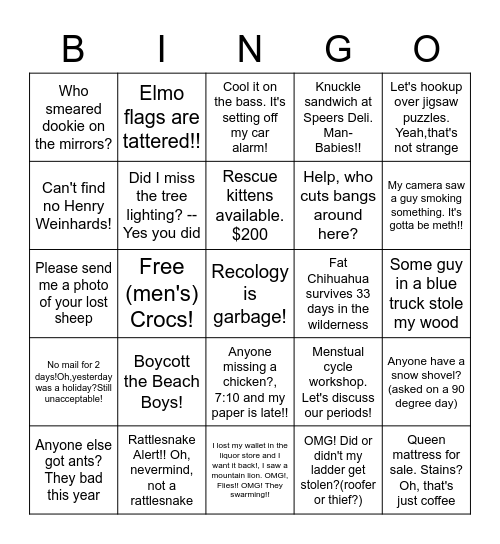 Hacienda Nextdoor 2021 Year in Review Bingo Card