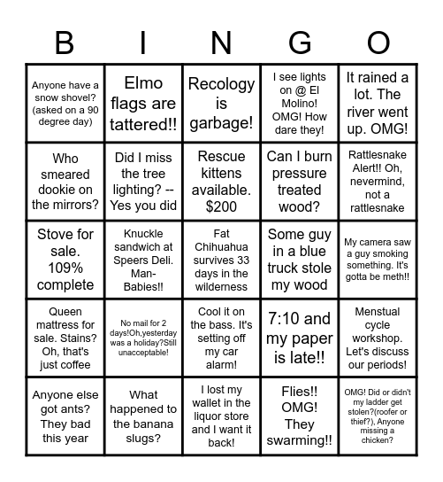 Hacienda 2021 Nextdoor Bingo Card