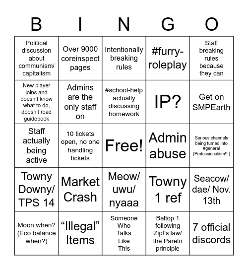 SMPE Staff Bingo Card