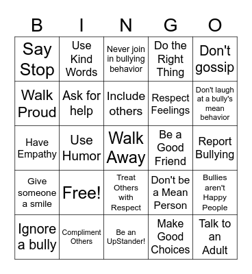 Be an UpStander! Bingo Card