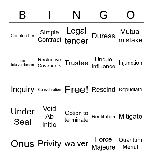 Contracts Bingo Card