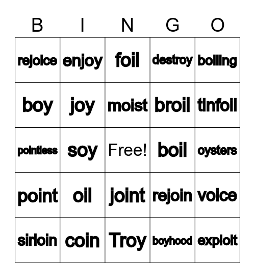 /oi/ and /oy/ Words Bingo Card