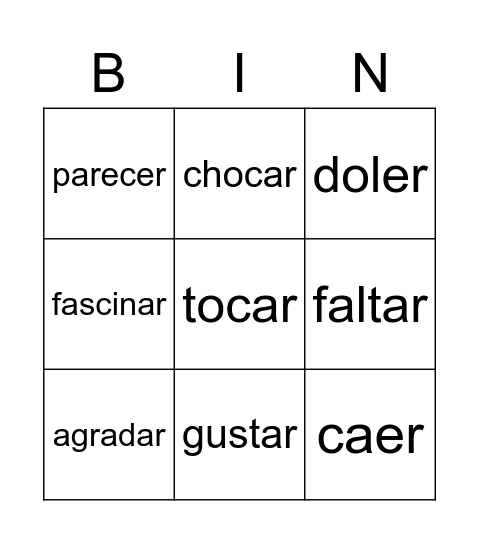 Gustar-like Verbs Bingo Card