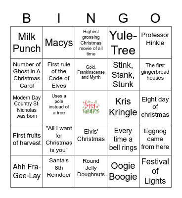 WISE Seattle Holiday Bingo Card