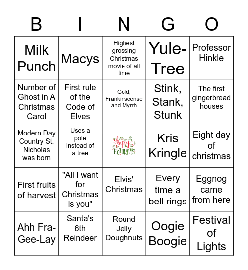 WISE Seattle Holiday Bingo Card